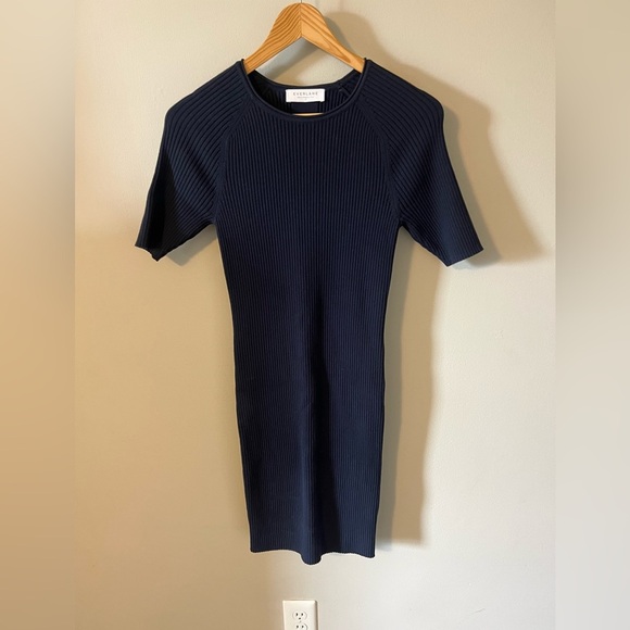Everlane Navy The Sport Rib Knit Ribbed Bodycon Sweater Dress Medium - Picture 2 of 8